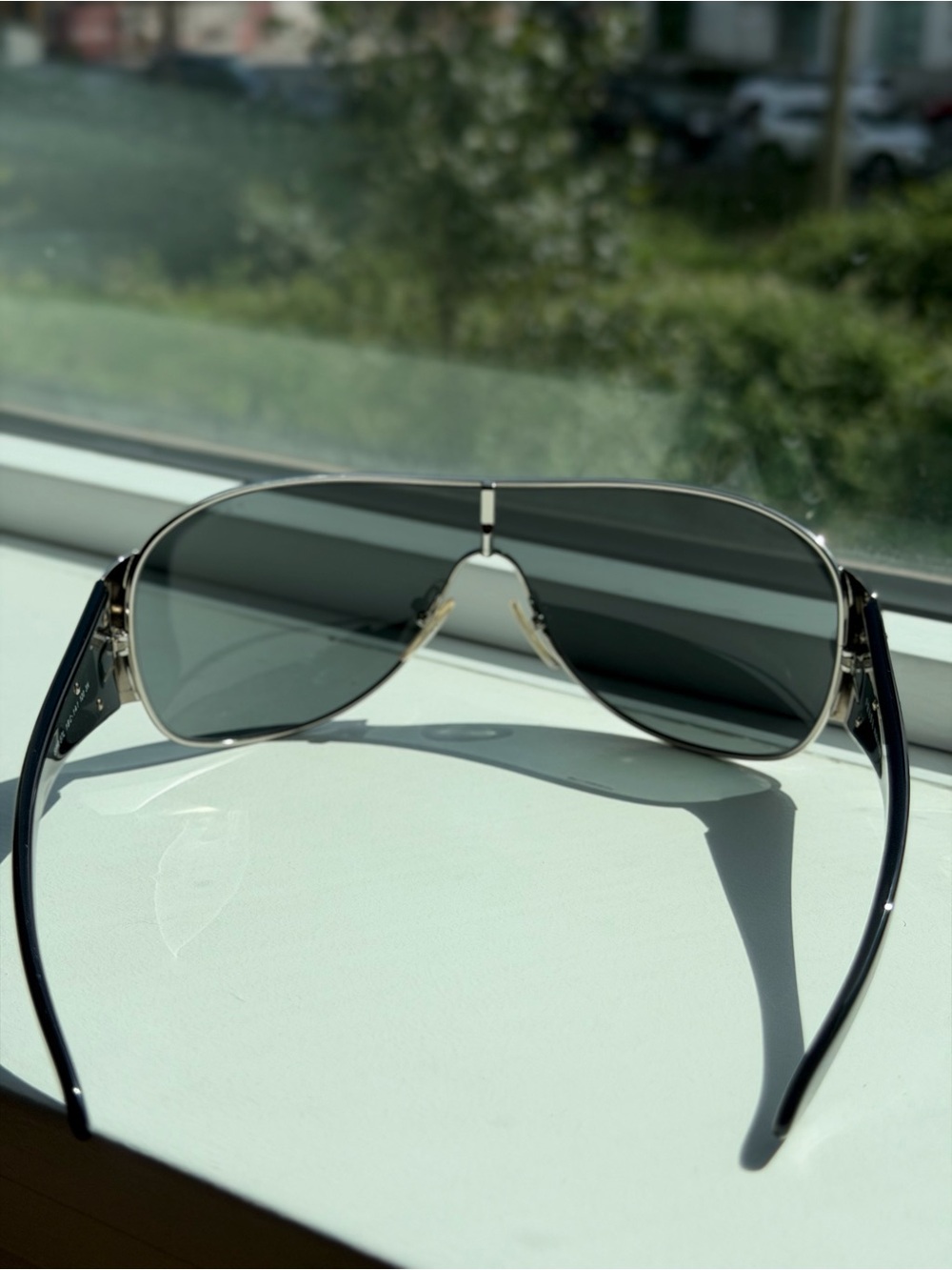 Prada Silver Frame Black Lens Shield Sunglasses Y2K w/Box and Case Cloth - Picture 2 of 10